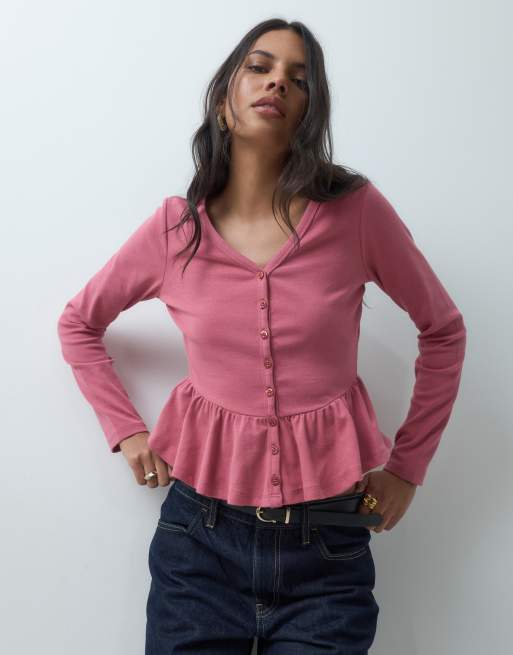 Miss Selfridge top à manches longues à basque rose, 4 de 4