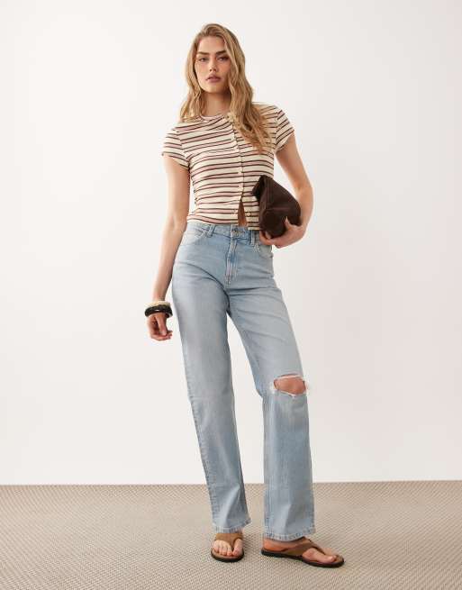 Miss Selfridge - Top a maniche corte a righe con bottoni, 3 di 4