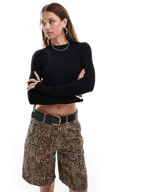 Miss Selfridge - Top a maniche lunghe in maglia nera a coste con schiena scoperta