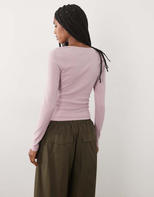 Miss Selfridge - Top a maniche lunghe rosa con bottoni, 4 di 4