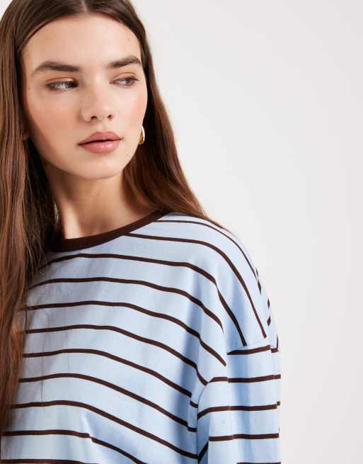 Miss Selfridge - Top a maniche lunghe squadrata blu a righe, 3 di 4