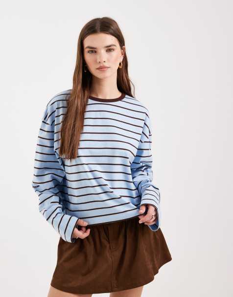 Miss Selfridge - Top a maniche lunghe stile skater blu a righe - view 1
