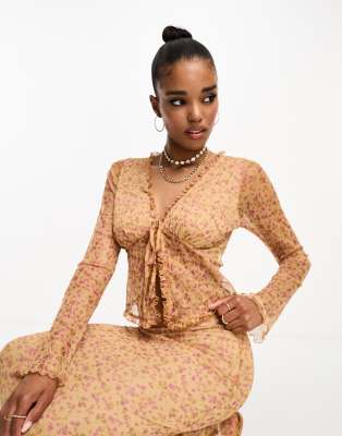 Miss selfridge long sleeve texture tie front sheer top co-ord in floral  - ASOS Price Checker