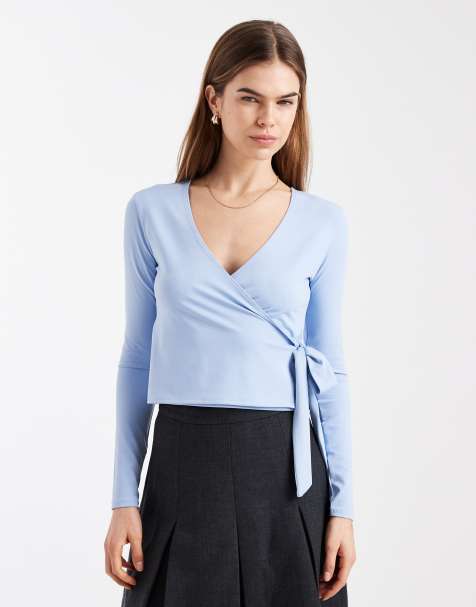 Miss Selfridge - Top a portafoglio a maniche lunghe azzurro - view 1