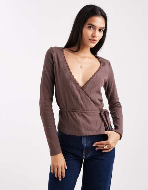 Miss Selfridge - Top a portafoglio traforato color cioccolato