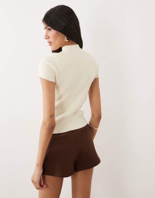 Miss Selfridge - Top amarillo pastel con cuello mao de punto, 4 de 4