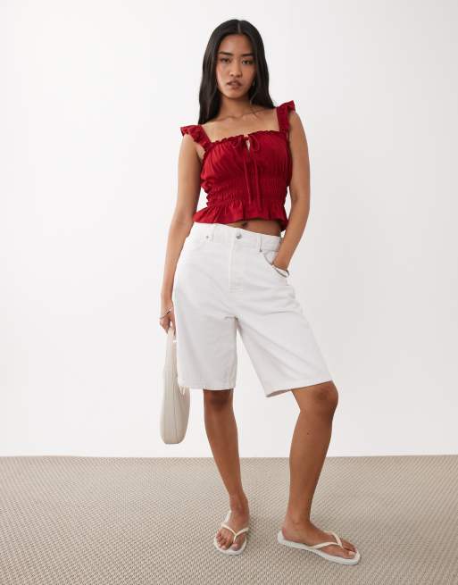 Miss Selfridge - Top arricciato bianco con volant sulle maniche, 2 di 4