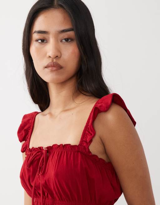 Miss Selfridge - Top arricciato bianco con volant sulle maniche, 3 di 4