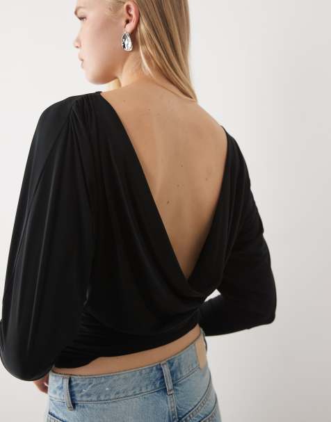 Miss Selfridge top arricciato con schiena drappeggiata nero - view 1