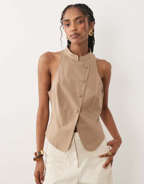 Miss Selfridge - Top asimmetrico alla coreana a righe - view 1