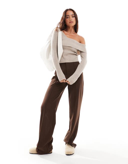 Miss Selfridge - Top asymétrique à manches longues en maille côtelée - Avoine, 4 de 4