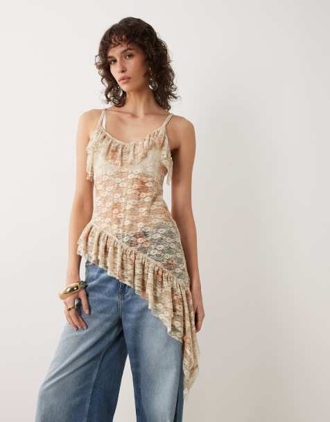 Miss Selfridge - Top asymétrique en dentelle à volants - Imprimé fleuri vintage - view 1