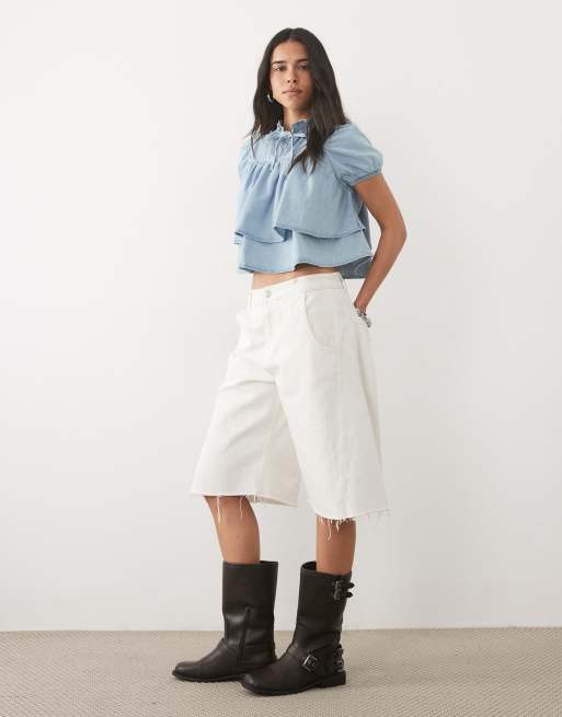Miss Selfridge top babydoll en jean délavé clair, 2 de 4