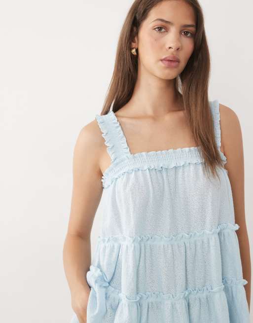 Miss Selfridge - Top babydoll volanté à volants - Bleu clair, 2 de 4