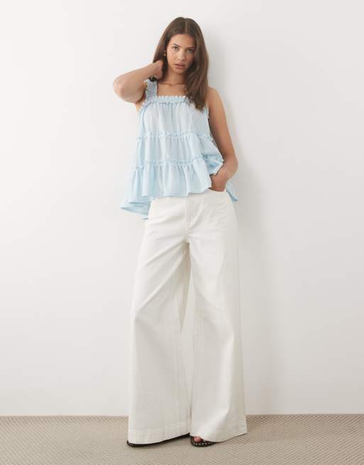 Miss Selfridge - Top babydoll volanté à volants - Bleu clair, 3 de 4