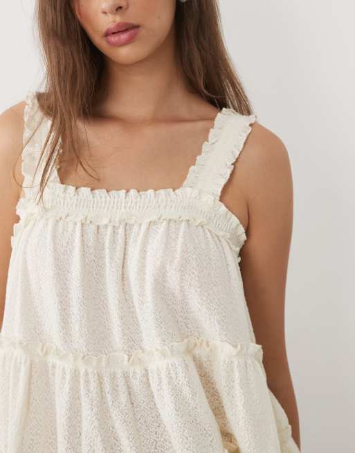 Miss Selfridge - Top babydoll volanté à volants étagés - Crème, 3 de 4