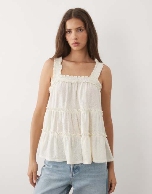 Miss Selfridge - Top babydoll volanté à volants étagés - Crème, 4 de 4