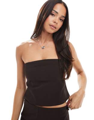 Miss Selfridge - Top bandeau d'ensemble en bengaline - Chocolat - view 1