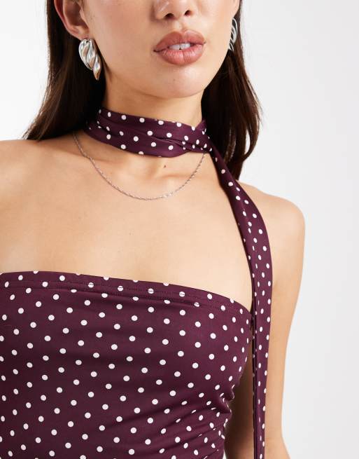Miss Selfridge - Top bandeau foulard à pois - Bordeaux, 3 de 4
