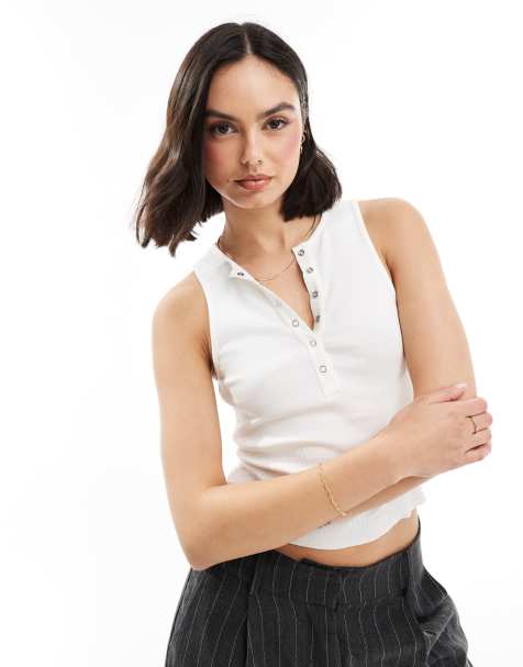Miss Selfridge - Top bianco senza maniche con bottoni a pressione - view 1