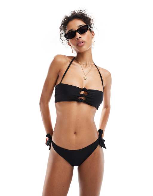 Miss Selfridge - Top bikini a fascia nero con nodo sul davanti, 2 di 4