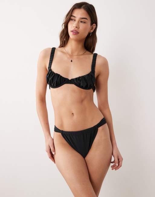Miss Selfridge - Top bikini mix and match con coppe arricciate nero, 3 di 4