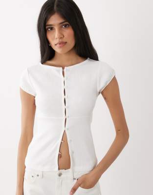 Top boutonné à encolure bateau - Blanc M