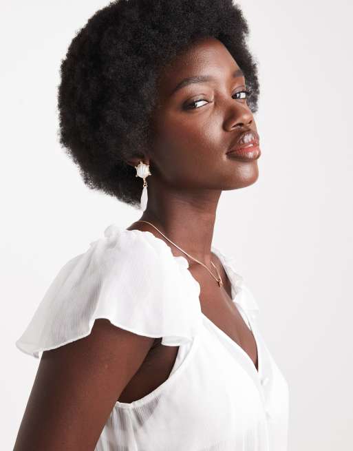 Miss Selfridge - Top boutonné en mousseline à volants - Ivoire, 2 de 4