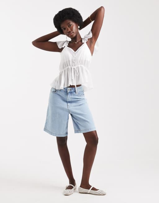 Miss Selfridge - Top boutonné en mousseline à volants - Ivoire, 3 de 4