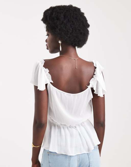 Miss Selfridge - Top boutonné en mousseline à volants - Ivoire, 4 de 4