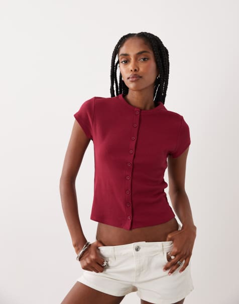 Miss Selfridge - Top boutonné - Framboise - view 1