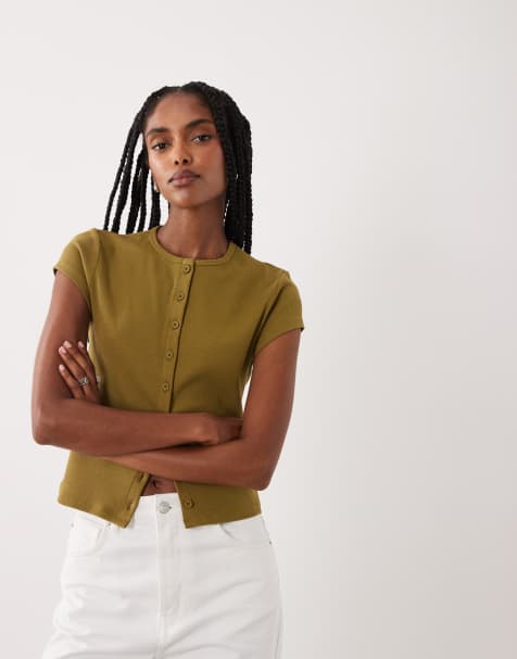 Miss Selfridge - Top boutonné - Olive - view 1