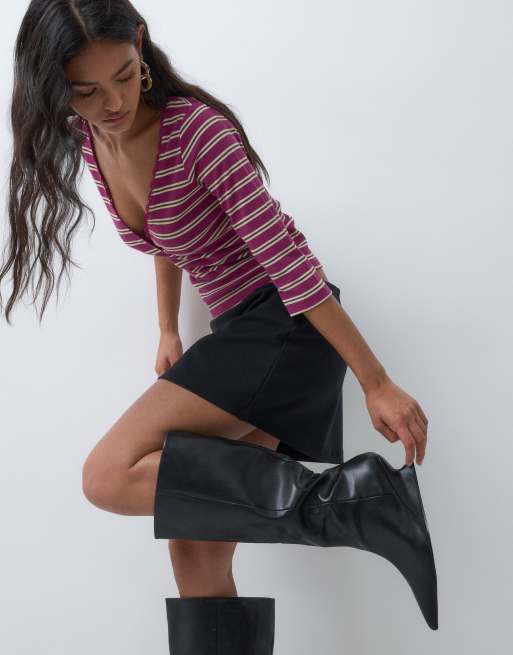 Miss Selfridge top cache-cœur à manches trois quarts à rayures prune, 3 de 5