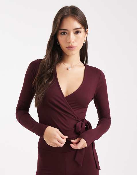 Miss Selfridge - Top cache-cœur effet sculptant - Prune - view 1