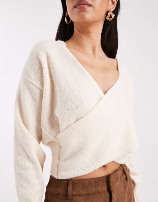 Miss Selfridge - Top cache-cœur en maille - Crème, 3 de 4