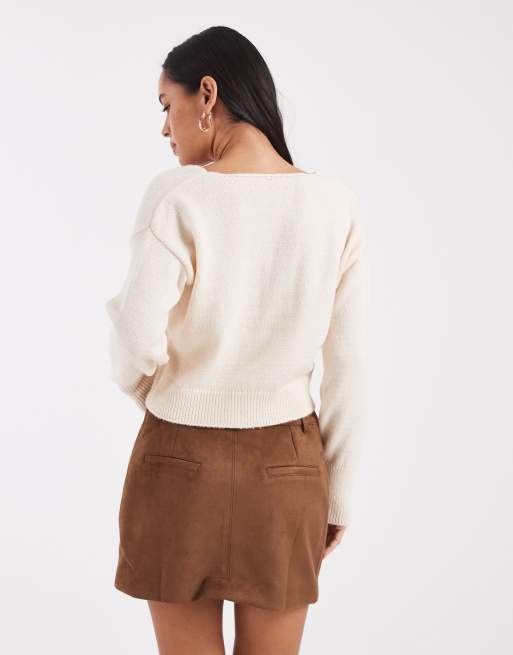 Miss Selfridge - Top cache-cœur en maille - Crème, 4 de 4