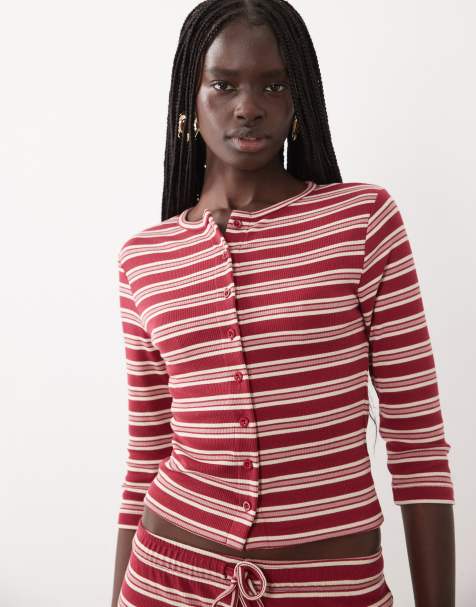 Miss Selfridge top con abbottonatura frontale a righe rosse coordinato - view 1