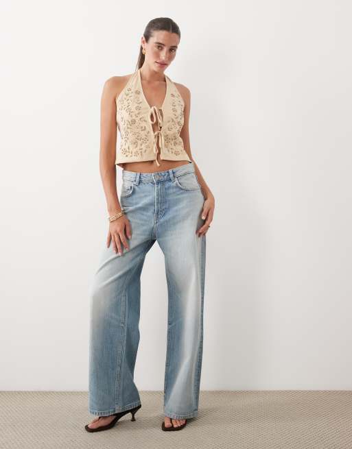 Miss Selfridge - Top con cuello halter, lazada delantera y abalorios, 4 de 4