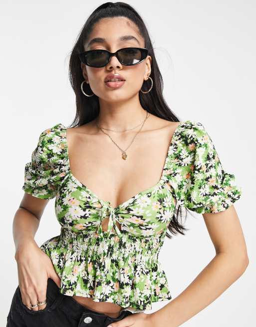 Miss Selfridge - Top con laccetti sul davanti multicolore 