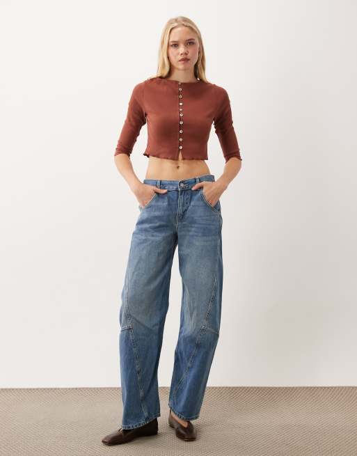 Miss Selfridge top con scollo a barchetta e bottoni, maniche a 3/4, color ruggine, 2 di 4