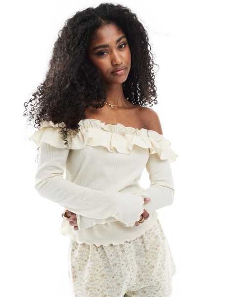Miss Selfridge - Top con volant e scollo Bardot - view 1