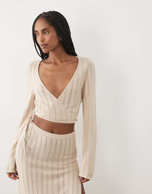 Miss Selfridge - Coordinato in maglia con top a portafoglio a maniche lunghe e gonna, 3 di 3