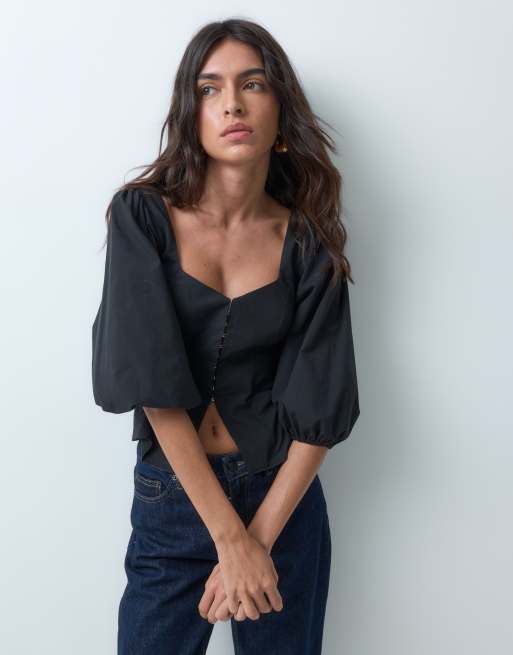 Miss Selfridge top corsé de popelina con cierre de corchetes, 3 de 5