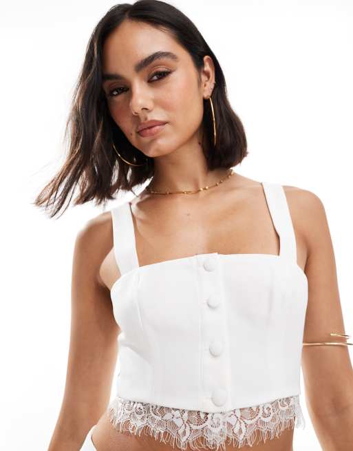 Miss Selfridge - Top corset d'ensemble à bordure en dentelle - Noir