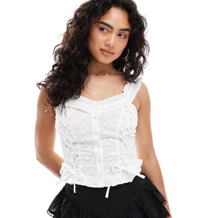 Miss Selfridge Top corset en coton à broderie anglaise Blanc