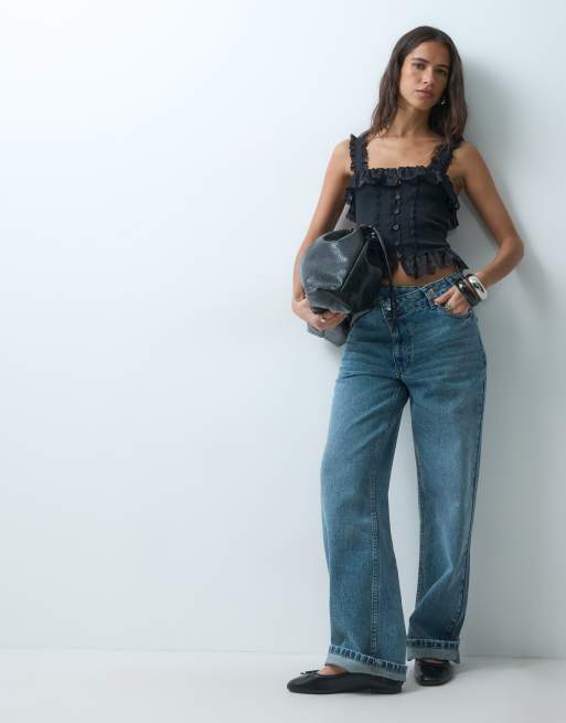 Miss Selfridge top corsetto con bottoni e pizzo nero, 2 di 5