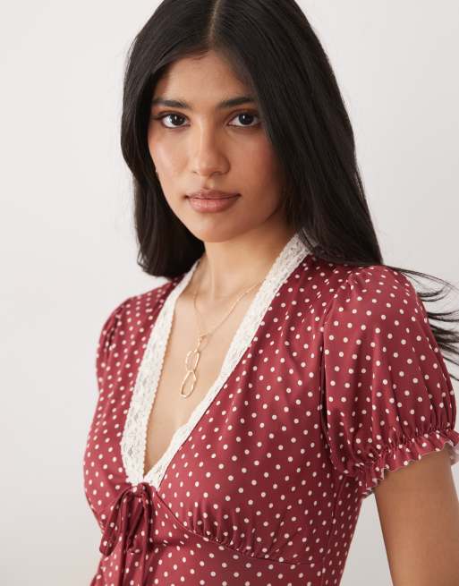 Miss Selfridge - Top da giorno a pois con scollo a V, 3 di 4