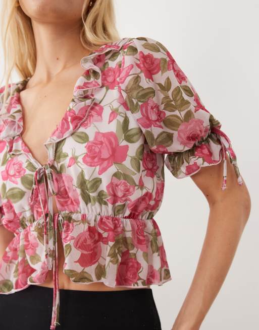 Miss Selfridge - Top da giorno con stampa a fiori e lacci, 4 di 4