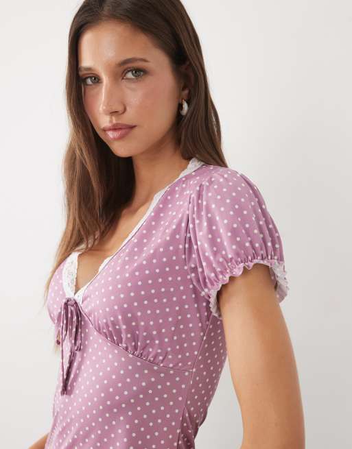 Miss Selfridge - Top da giorno rosa a pois con scollo a V, 3 di 4