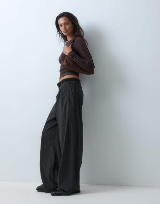 Miss Selfridge - top de cuello redondo con ribete de encaje en chocolate, 5 de 5